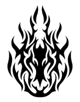 白い​背景​で​隔離​の​黒い​装飾的​な​燃える​ような​モンスター​の​頭​を​持つ​美しい​モノクロ​部族​の​入れ墨​の​ベクトル図