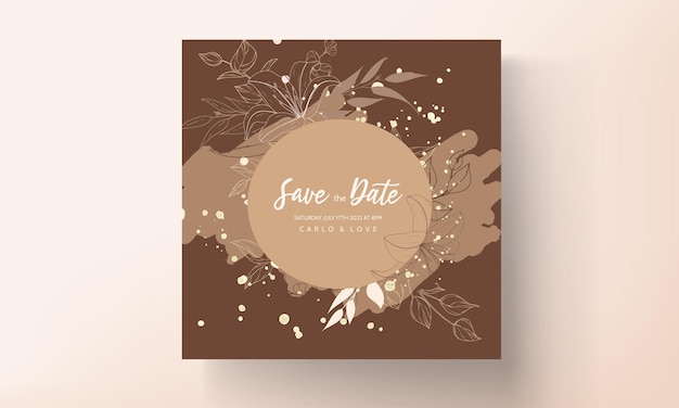 Beautiful monoline flower and leaf wedding invitation card