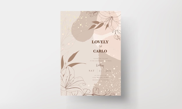 Beautiful monoline flower and leaf wedding invitation card