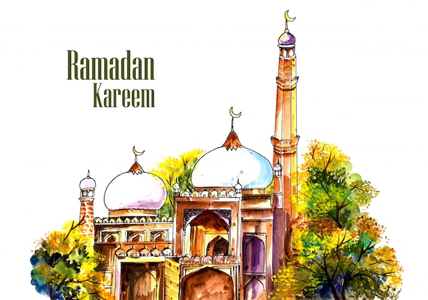 Beautiful mosque panting ramadan kareem background