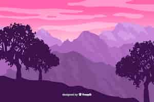 Free vector beautiful mountains landscape pink gradient