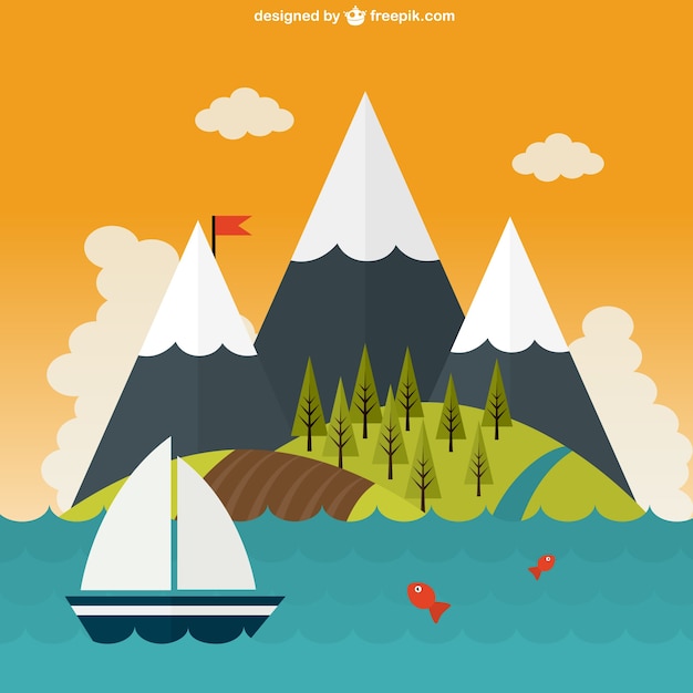 Free vector beautiful mountaints landscape on the sea