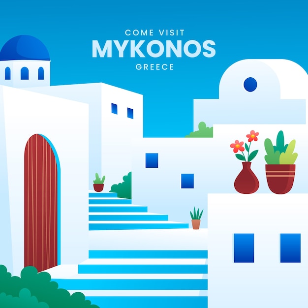 Free vector beautiful mykonos destination illustration