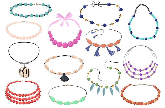 Free vector beautiful necklaces with beads flat set