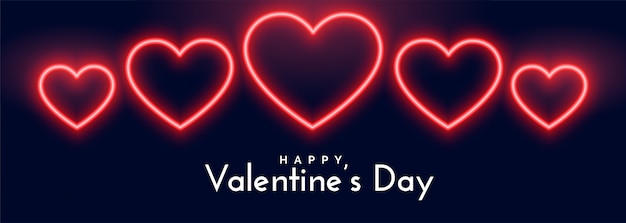 Free vector beautiful neon hearts banner for valentines day