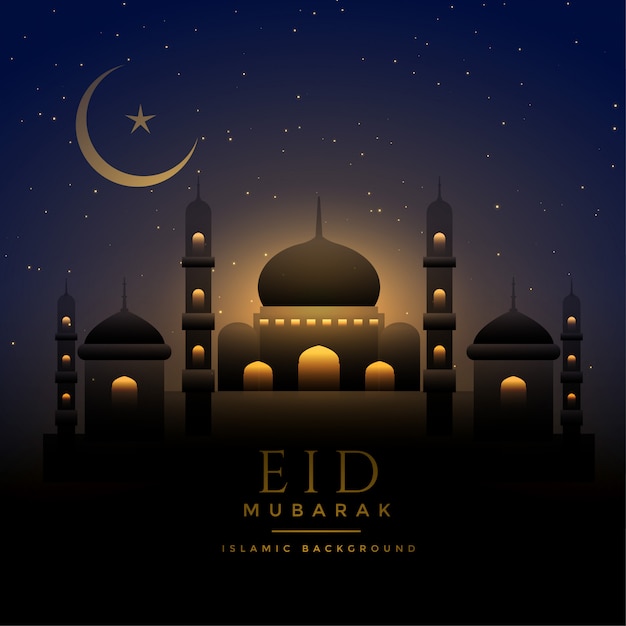 Бесплатное векторное изображение Красивая ночная сцена с мечетью и луной