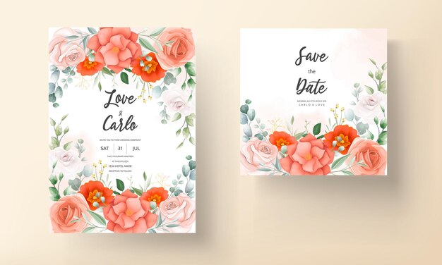 Beautiful orange flower wedding invitation card template