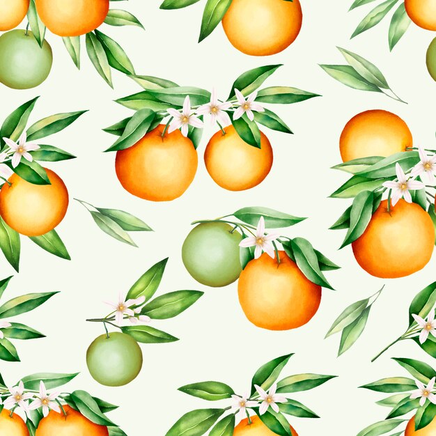 美しいオレンジ色の果物と葉のシームレスなパターン