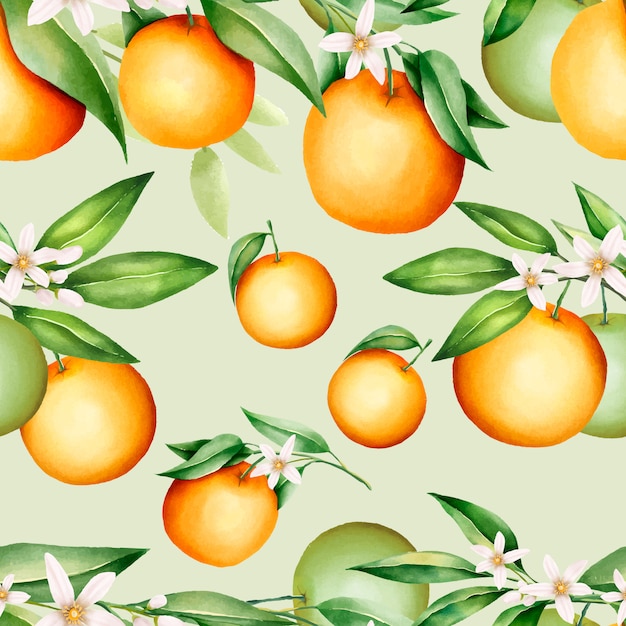 Beautiful orange fruits and leaves seamless pattern