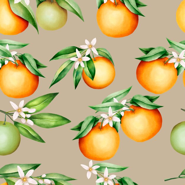 Beautiful orange fruits and leaves seamless pattern