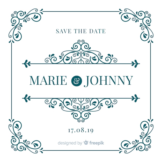 Free vector beautiful ornamental save the date wedding invitation