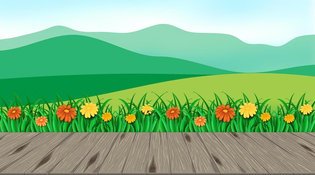 Free vector beautiful outdoor nature scene background view from porch