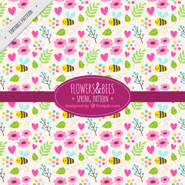 Free vector beautiful pattern with flowers and bees