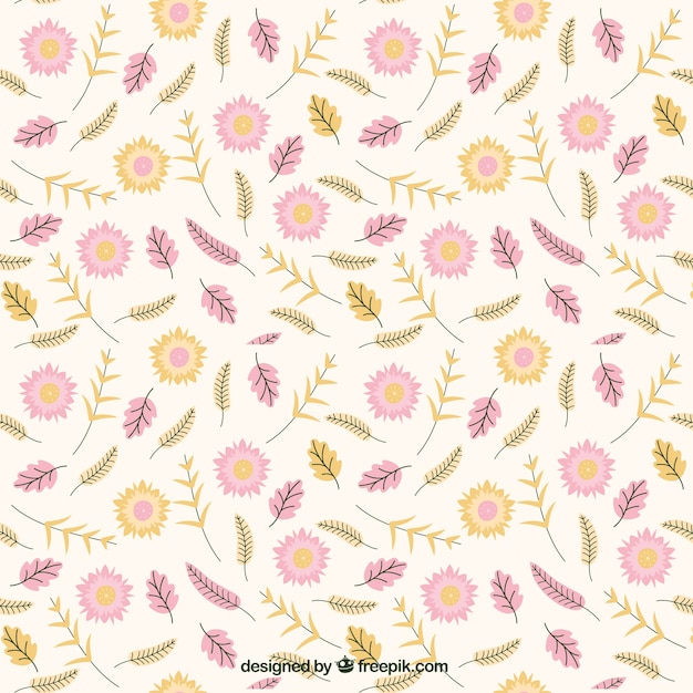 Beautiful pattern with hand-drawn flowers in pastel colors