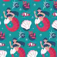 Free vector beautiful pattern with mermaid swimming