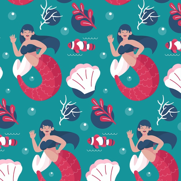 Beautiful pattern with mermaid swimming
