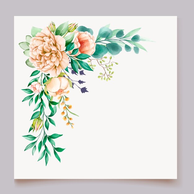 Beautiful peony blooming flower watercolor wedding cards template