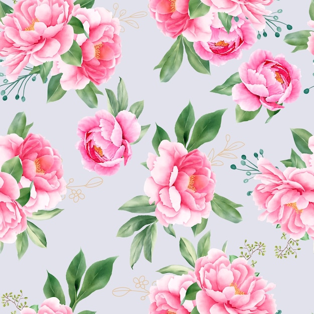 Free vector beautiful peony and roses seamless pattern