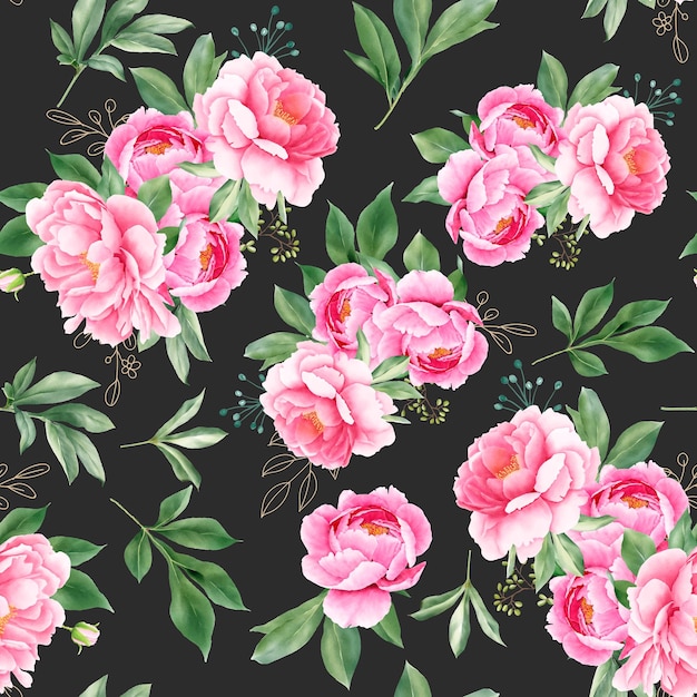 Free vector beautiful peony and roses seamless pattern