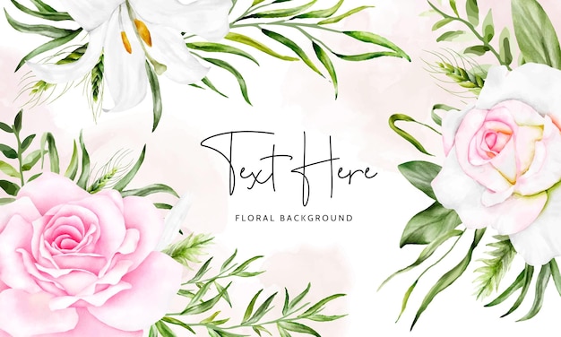 Beautiful pink flower frame background with watercolor