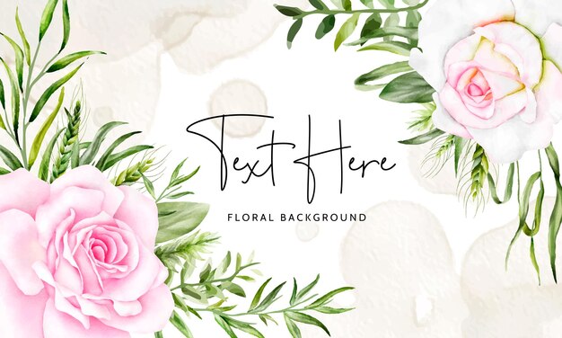 beautiful pink flower frame background with watercolor