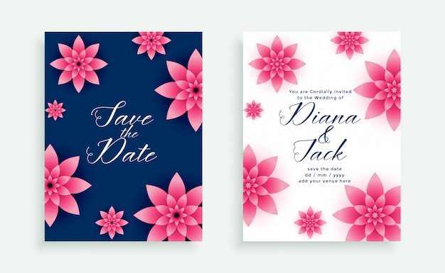 Beautiful pink flower wedding invitation card template