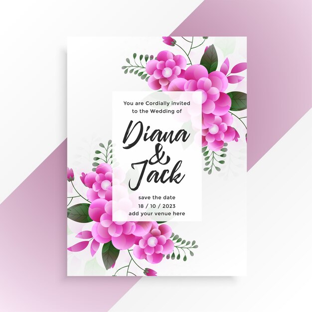 beautiful pink flower wedding invitation template design