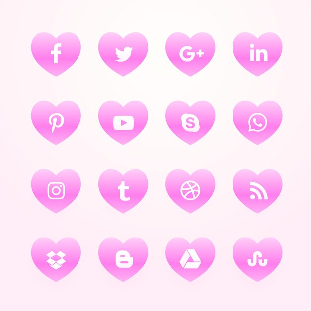 아름 다운 핑크 하트 소셜 미디어 아이콘 팩