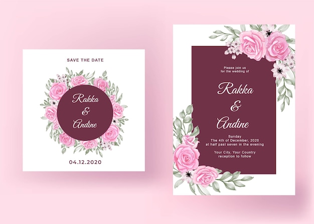 Beautiful pink rose wedding card template