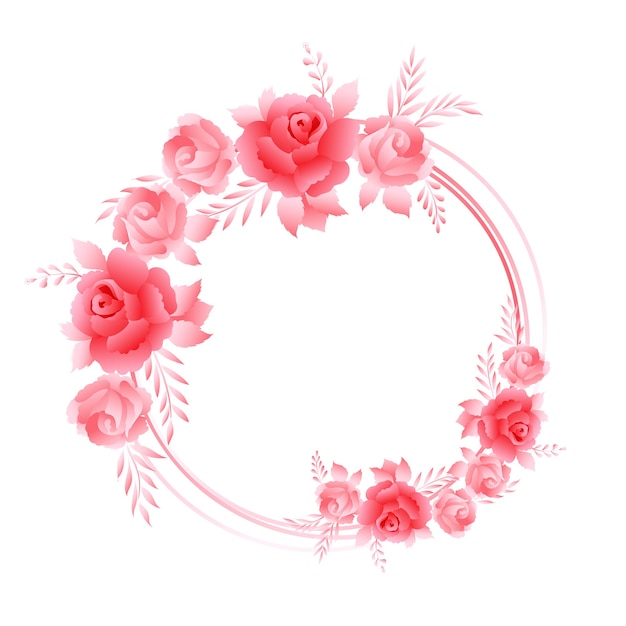 Beautiful pink roses, wreath frame composition