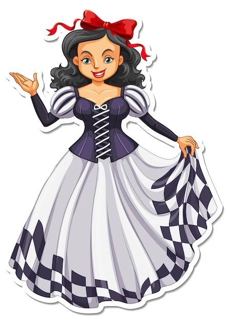 Бесплатное векторное изображение Наклейка с изображением красивой принцессы из мультфильма