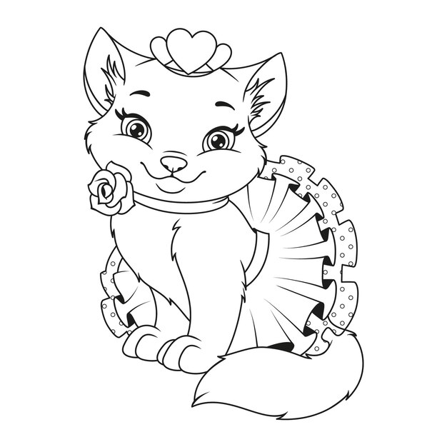 Premium Vector | Beautiful princess cat coloring page illustration