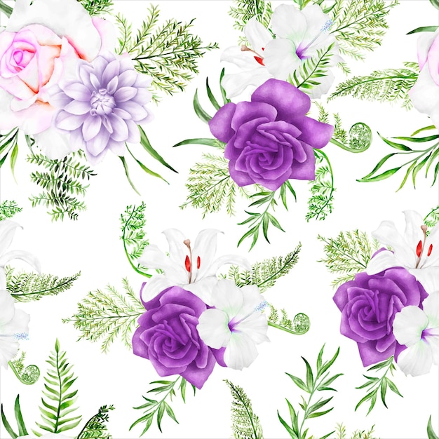 무료 벡터 아름다운 보라색 꽃 원활한 패턴