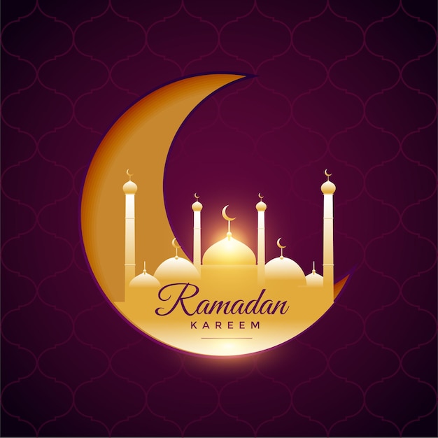 Beautiful ramadan kareem festival card with moon and mosque