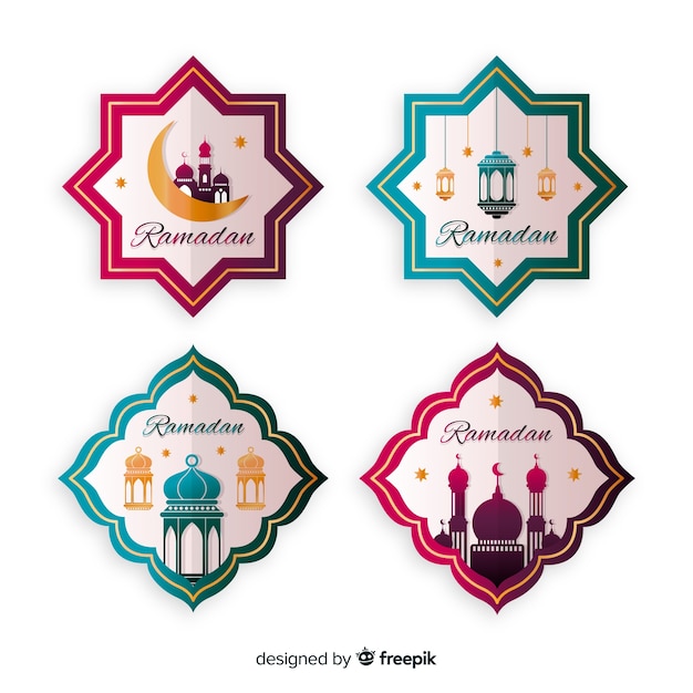 Free vector beautiful ramadan label collection