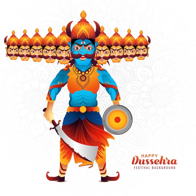 Free vector beautiful ravana with ten heads for navratri dussehra festival holiday background