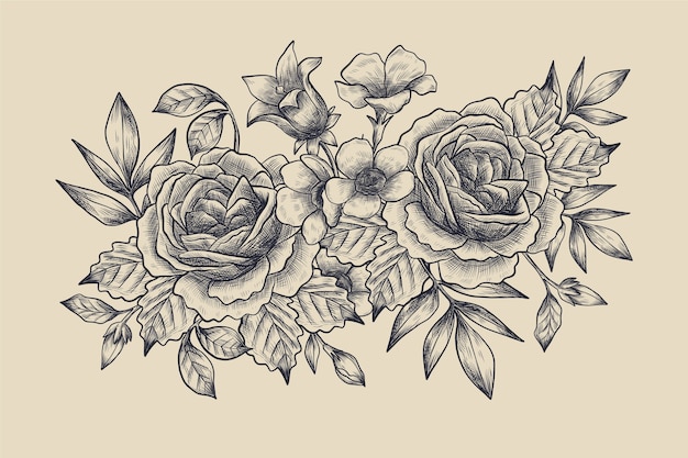 Free vector beautiful realistic hand drawn vintage floral bouquet