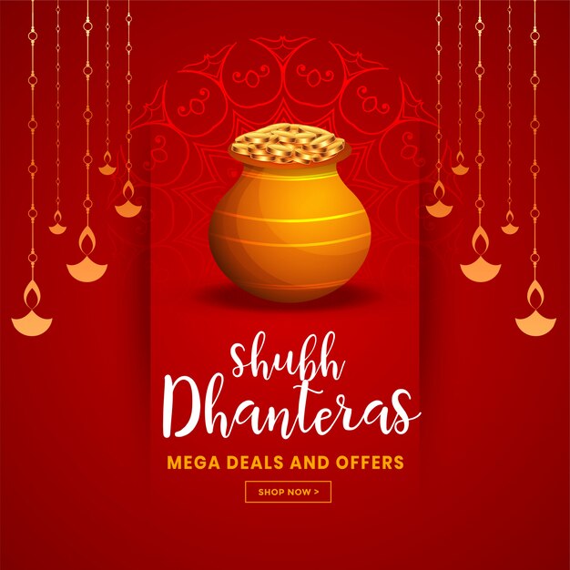 Beautiful red happy dhanteras festival greeting illustration