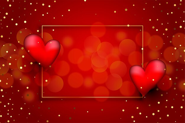 Beautiful red love background with hearts and golden glitter