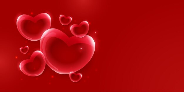Красивая красная любовь день святого валентина фон баннера многоцелевой 3D эффект стекла сердца