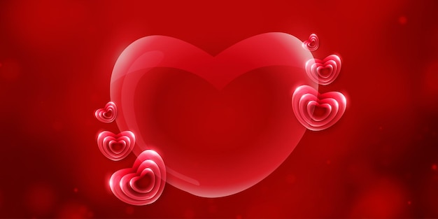 美しい赤い愛バレンタインデー バナー背景多目的 3 D ハート ガラス効果