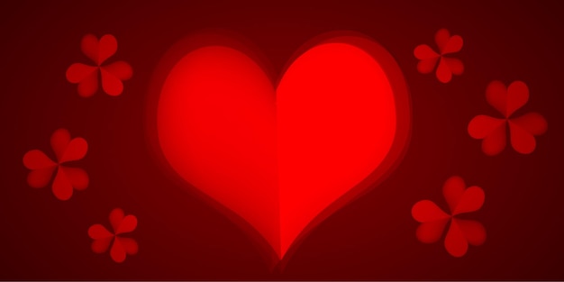 Vettore gratuito bella red love valentines day banner background effetto vetro cuore 3d multiuso