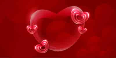 Бесплатное векторное изображение Красивая красная любовь день святого валентина фон баннера многоцелевой 3d эффект стекла сердца