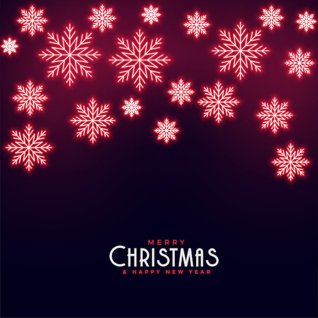 Beautiful red neon falling snowflakes christmas background