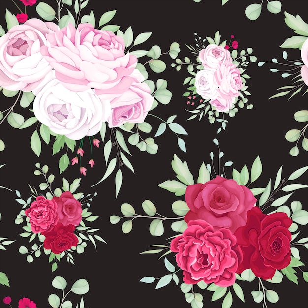 美しい赤とピンクの花のフレームのシームレスなパターンデザイン