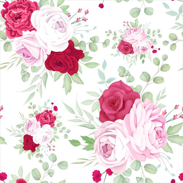 beautiful red and pink floral frame seamless pattern design