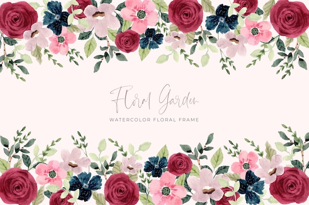 Free vector beautiful red pink floral watercolor frame