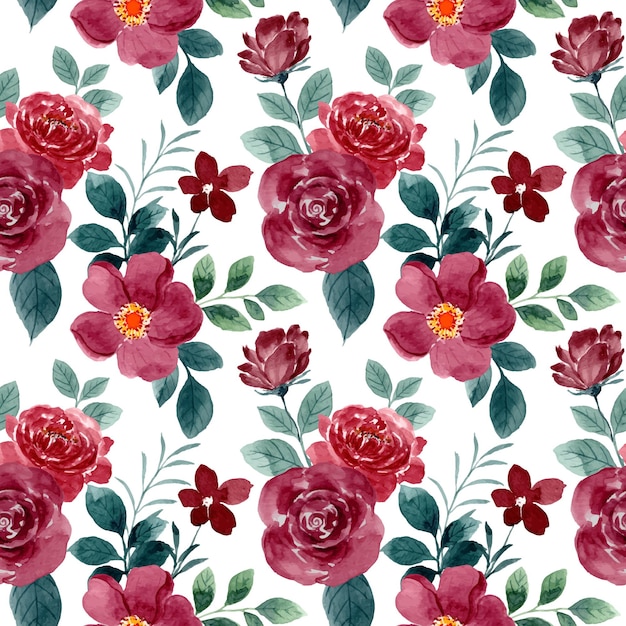 美しい赤いバラの花の水彩画のシームレスなパターン
