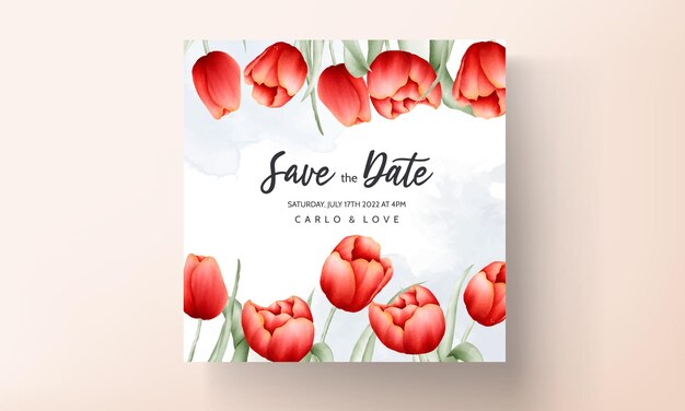 Beautiful red tulip flower wedding card template