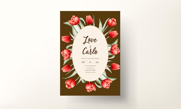 Бесплатное векторное изображение Красивый красный тюльпан цветок свадебная открытка шаблон